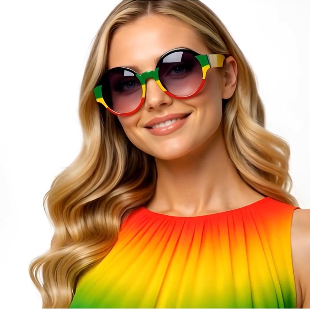 Rasta Sunglasses‎ Round Frame Reggae Colors Funky Fashion Shades Women Retro New